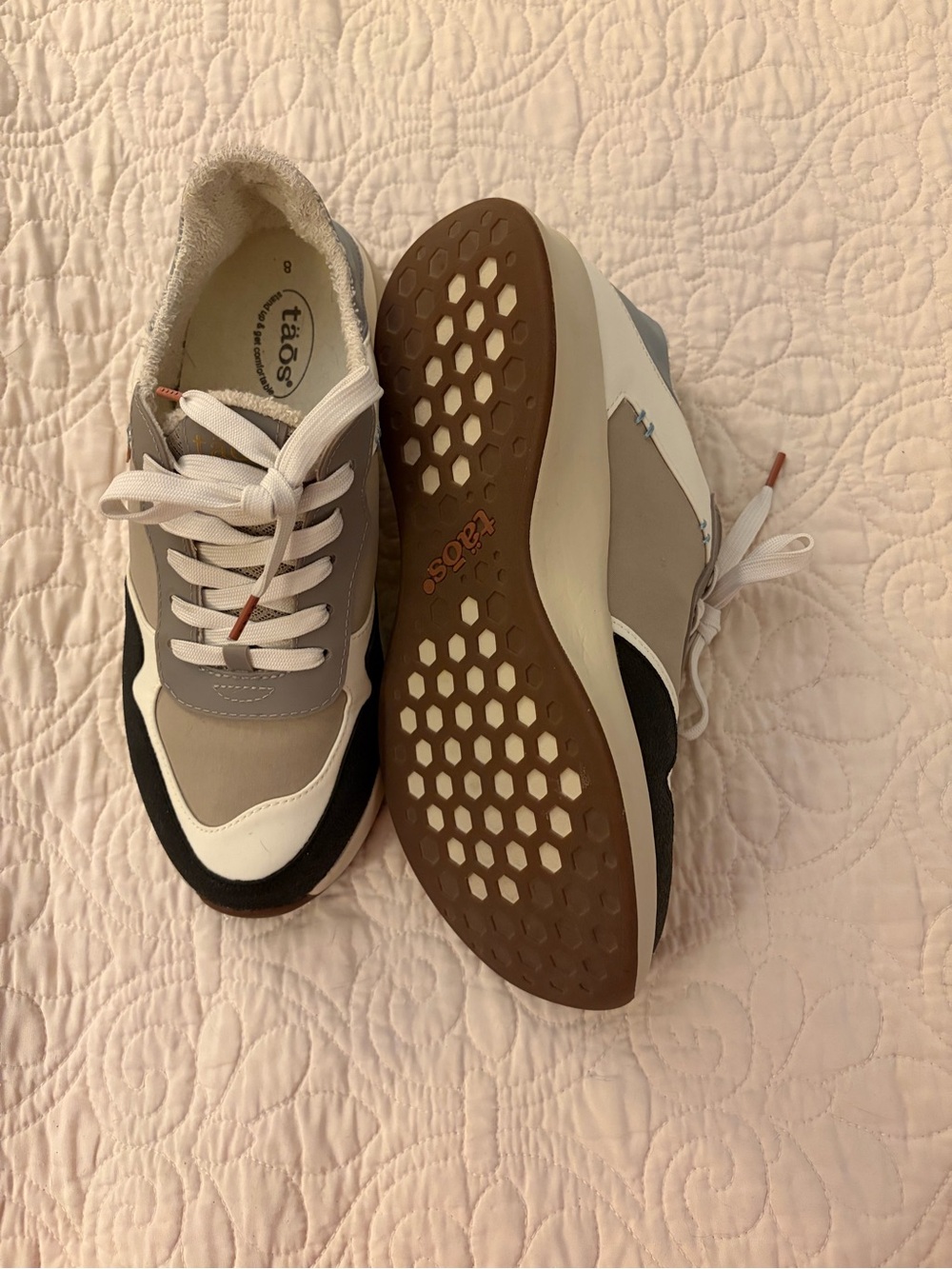 Taos Footwear Gray, White & Black Women's Lace-Up Sneakers with Tan Accents - Picture 3 of 3